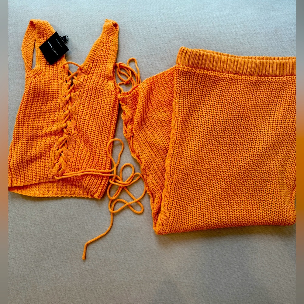 Jlux label Orange Knit sweater skirt set